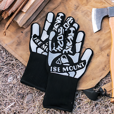 ISE MOUNT 小島嶼山 加長款防燙保暖 耐高溫800度 黑色 32.5 x 16cm 燒烤手套, 1雙