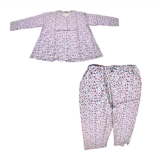 全加誼 全開扣女薄長袖 無領純棉居家睡衣套組, XL, 藍紫色