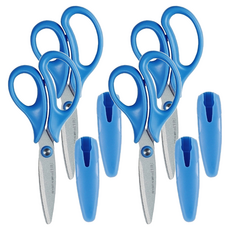 PLUS 普樂士 兒童剪刀 柔軟握柄 附安全收納蓋, 藍色, 4支