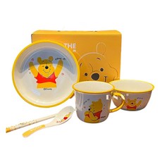 Winnie the Pooh 奇趣一人食 碗 Set 陶瓷餐具 碗1入 盤子1入 杯子1入 勺子1入, 碗 + 筷子1雙 + 湯匙 + 杯子 + 盤子, 維尼, 1組