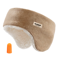 GOLOV.EJOy 防風耳罩送耳塞 羊羔絨護耳帶 隔音柔軟舒適可側睡, 卡其色