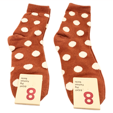 AHUA 阿華有事嗎 毛茸茸秋冬圓點中筒襪 2雙 Set-土黃底, 22~26cm