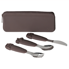Citron 小檸檬 幼兒餐具隨行組 食品級矽膠收納袋 304 絕緣不鏽鋼, 棕色, 兒童刀子 + 叉子 + 湯匙 + 多功能矽膠袋, 1組