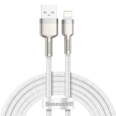 Baseus 倍思 金屬卡福樂系列資料線 USB-iPhone 2.4A, 2m, 1條, 白色