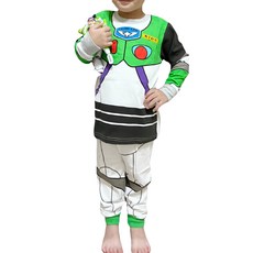 TOY STORY 玩具總動員 愛北鼻 兒童薄長袖套裝,120,白綠巴斯