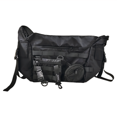 E.City 百搭多功能帶小包掛扣工裝挎包, 防潑水尼龍材質, 黑色, 大包32 x 23 x 16cm + 小方包15 x 13cm + 小圓包11 x 10.5cm