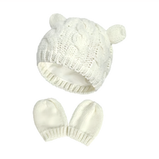 甌美寶貝保暖帽+手套組，白色，L (頭圍36~46公分約6~18個月)