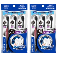 Shallop 刷樂 備長炭牙刷 SAA-B001-3 顏色隨機, 3支, 2組