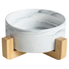meekee 米騏創新 木架陶瓷碗 小 直徑13cm 16.5 x 6.5cm 453g, 大理石灰, 1個
