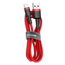 Baseus 倍思 Cafule系列 USB對8pin快充傳輸線 1.5A, 2m, 黑色 + 紅色, 1條