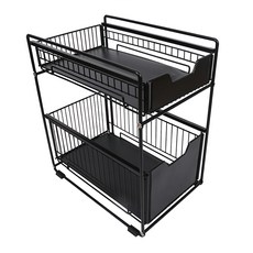 京太陽 小號雙層抽屜金屬收納架 黑色 37.4x20x44cm, 1個