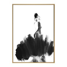 撒嬌掛畫 女士背影水墨, 59.4 x 42cm, 金色