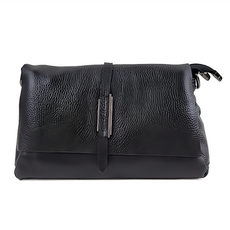 頭層牛皮三拉鍊雙背帶女士斜背包肩背包單肩包女包 LB1005, 25.5 x 20 x 14cm, 黑色