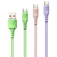 aibo 液態矽膠高速充電傳輸線 3入組 Micro USB / Type-C / Lightning, 2.4A安全快充, 隔熱阻燃材質, 2m, 綠色+粉色+紫色, 1組