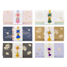 Tamsaa 傳統韓式結飾金箔信封卡片 內含信紙 節慶父母親節紅包袋, 混色, 1組