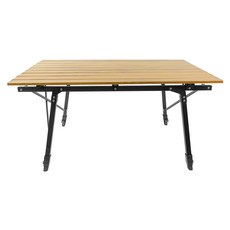 OMYCAR 戶外露營木紋鋁合金蛋捲桌 輕量鋁合金材質 結實耐用穩固耐重 防滑又耐磨 桌面採用捲疊式收納設計, 木色 + 黑色