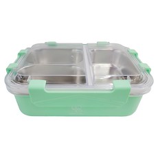 Green Bell 綠貝 316分隔密扣保鮮餐盒 雙層隔水保溫 防燙手 堅固耐用 四面鎖扣設計, 22 x 16 x 7.5cm 393g, 單一顏色, 1個