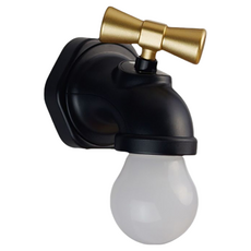 充電式復古水龍頭造型LED小夜燈，創意造型，亮度切換，簡易安裝, 黑色/白色 顏色隨機