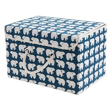 日式棉麻收納盒 帶棉麻把手 38 x 25 x 25cm, 北極熊 藍色 + 白色, 1個