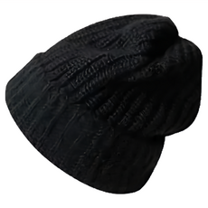 日系保暖舒適針織毛帽，秋冬必備，毛線材質，彈性佳, 黑色, 帽圍平量50cm 帽子內深度24.5cm