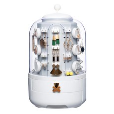 德利生活 旗艦 耳環項鍊飾品收納盒 大容量旋轉設計, 白色, 1個