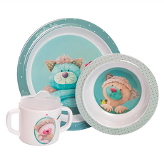 Moulin Roty 帕奇安全杯盤組, 盤子 + 碗 + 杯子, 1組, 藍色