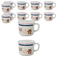 大同磁器 美耐皿法國熊附耳杯 附蓋 Set 12個, 混合色