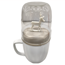 dipper 麋鹿雙杯組 馬克杯 + 玻璃杯 9cm 400ml 馬克杯360ml, 白色款 + 灰色 蓋, 1組