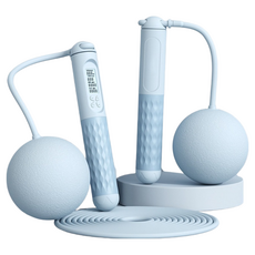 YUNMI 計數負重跳繩 無繩跳繩 訓練跳繩 高清螢幕 數據記錄 可調長度, 大球直徑6.5cm 鋼絲繩長度約3米, 藍色, 1組