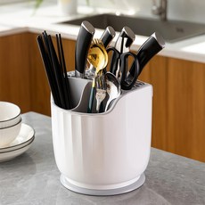 E.City 大容量刀筷餐具旋轉收納盒架, 1個, 白色