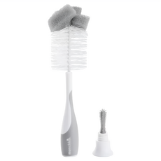 munchkin 滿趣健 二合一奶瓶奶嘴刷, 附奶嘴刷, 底部吸盤底座, 可直立放置, 彈性刷柄, 灰色, 1個