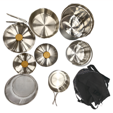 NOBANA 露營不鏽鋼鍋具7件組，304不鏽鋼主體，201不鏽鋼配件, 銀色, 1組