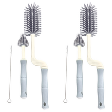 矽膠奶瓶清潔刷組, 360°旋轉奶瓶刷, 極細軟吸管刷, 衛生快乾, 顏色隨機, 2個