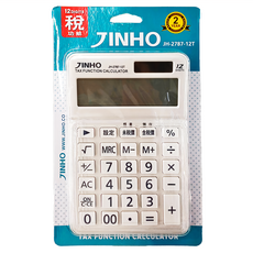 JINHO 京禾 12位元計算機 JH-2787-12T, 太陽能/電池 雙重電源, 稅功能, 保固2年, 白色, 1個