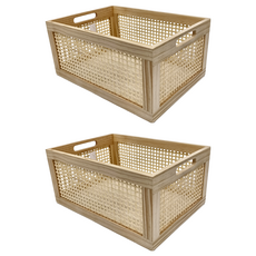 沐慕家居 木質藤編收納框, 35 x 25 x 16cm, 大款, 2個