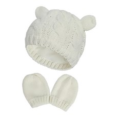 歐美風寶寶保暖帽手套組 白色針織帽+手套 S(頭圍32~40cm) 0~6個月, 1個