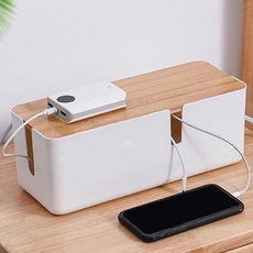 Mega 極簡風可壁掛木蓋電線收納盒, 消光白色, 1個