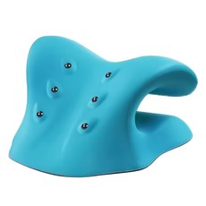 Mass 生活好物 頸椎按摩枕/富貴包頸枕/按摩助眠頸椎枕/天鵝頸矯正睡眠枕/頸椎牽引枕/磁療肩頸重力指壓按摩枕, C型磁療款 藍色, LFS3G100-BL