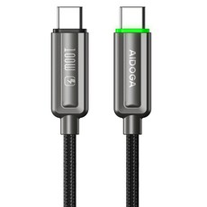 AIDOGA 艾迪伽 100W USB-C TO Type-C PD充電傳輸線 智能斷電補電, 槍黑色, 120cm, 1條