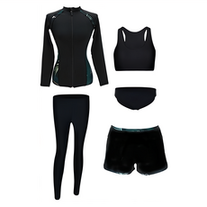 一家人的 成人女款五件式泳衣套裝, 2XL, 黑色