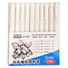 MARVY UCHIDA 耐水性代針筆 Set 10支, 10種規格，日本製造, NO.4600, 1組