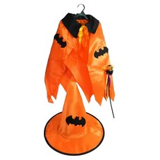 摩達客 COSPLAY派對道具3件組 萬聖蝙蝠披風 + 蝙蝠高帽 + 小手杖, 蝙蝠披風60cm/帽子50 x 30cm/手杖30cm, 橘色, 1組