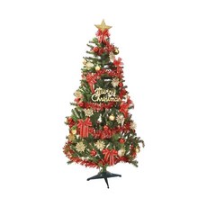 摩達客耶誕 特仕幸福型裝飾聖誕樹 Set (含紅金雲霧配件)(不含燈), 綠色, 高約180cm