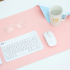 雙面款 頂級PU皮超大滑鼠墊/桌墊 尺寸 60x30cm/70x35cm/80x40cm/90x45cm, 櫻花粉 + 天空藍, 1個