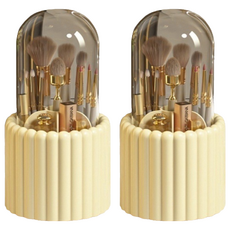 刷具收納筒 旋轉收納筒 帶蓋防塵 13 x 24.5cm, 日光黃, 2個