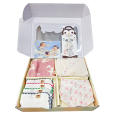 HiBOU 喜福 新生彌月日式連身褲禮盒 有機棉連身褲+福氣紗巾+和歌山領巾+香草奶嘴夾+6重紗手帕