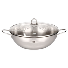 ELO 雙耳不鏽鋼炒鍋 + 玻璃蓋 + 瀝油網, 銀色, 1組, 36cm