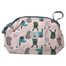 攜帶式防水雙層雙拉鍊萬用袋手提袋, 24 x 19 x 8.5cm, 粉色小兔