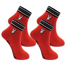 PLAYBOY亮彩線性女襪 透氣舒適 柔軟棉料 彈性襪口 吸濕排汗 輕盈親膚, 23~25cm, 紅, 2雙