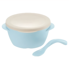 Richell 利其爾 TLI 雙層可拆式不鏽鋼碗 附蓋+湯匙 食品級不鏽鋼 可微波爐加熱, 藍色, 內層370ml 外層360ml, 1組